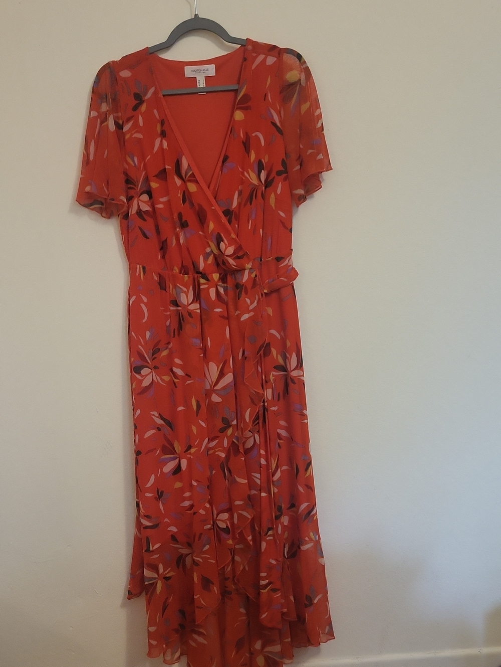 Addition Elle Coral Floral Wrap Maxi Dress